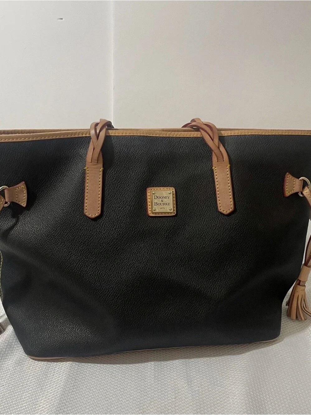 Dooney & Bourke Brown Tote with Tan Trim and Braided Handles